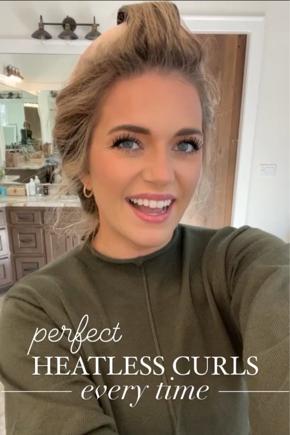 Olive matching sweater set tts - M 
Heatless curling rod curler kitsch 
Velcro roller Velcro rollers 
No heat hair heatless curls bedtime routine morgbullard waves 

#LTKbeauty #LTKstyletip #LTKunder50