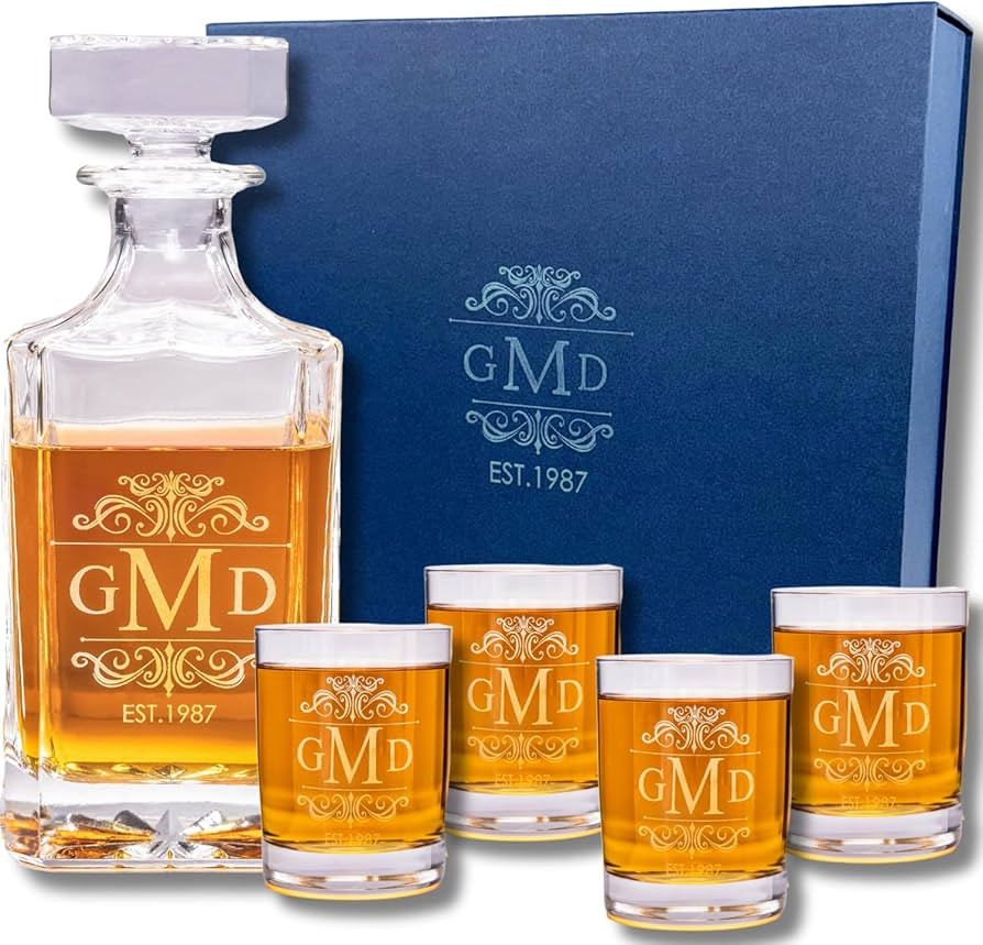 Gifts Inscribed Personalized Whiskey Decanter Set - Engraved Whiskey Decanter Bottle & Set of 4 C... | Amazon (US)
