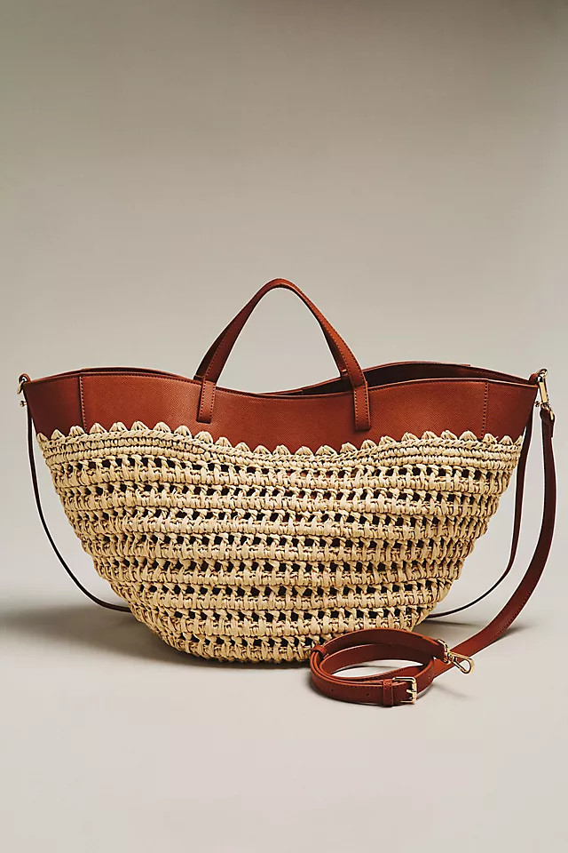 Raffia Leather-Trim Bag | Anthropologie (US)