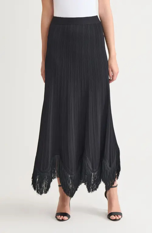 Misook x Lani Lynn Fringe Knit Skirt in Black at Nordstrom, Size Medium | Nordstrom