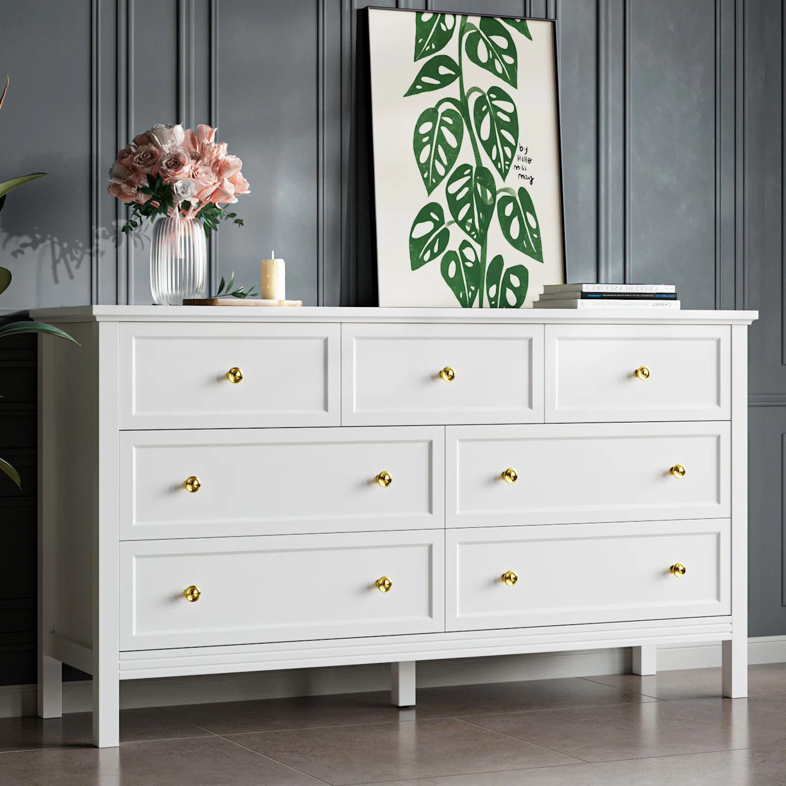 Winston Porter 7 Drawer Dresser, Modern Dresser With Gold Handles | Wayfair North America
