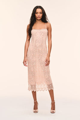 Olandria Beaded Lace Midi Dress HONEYED TOFFEE / 0 | LoveShackFancy