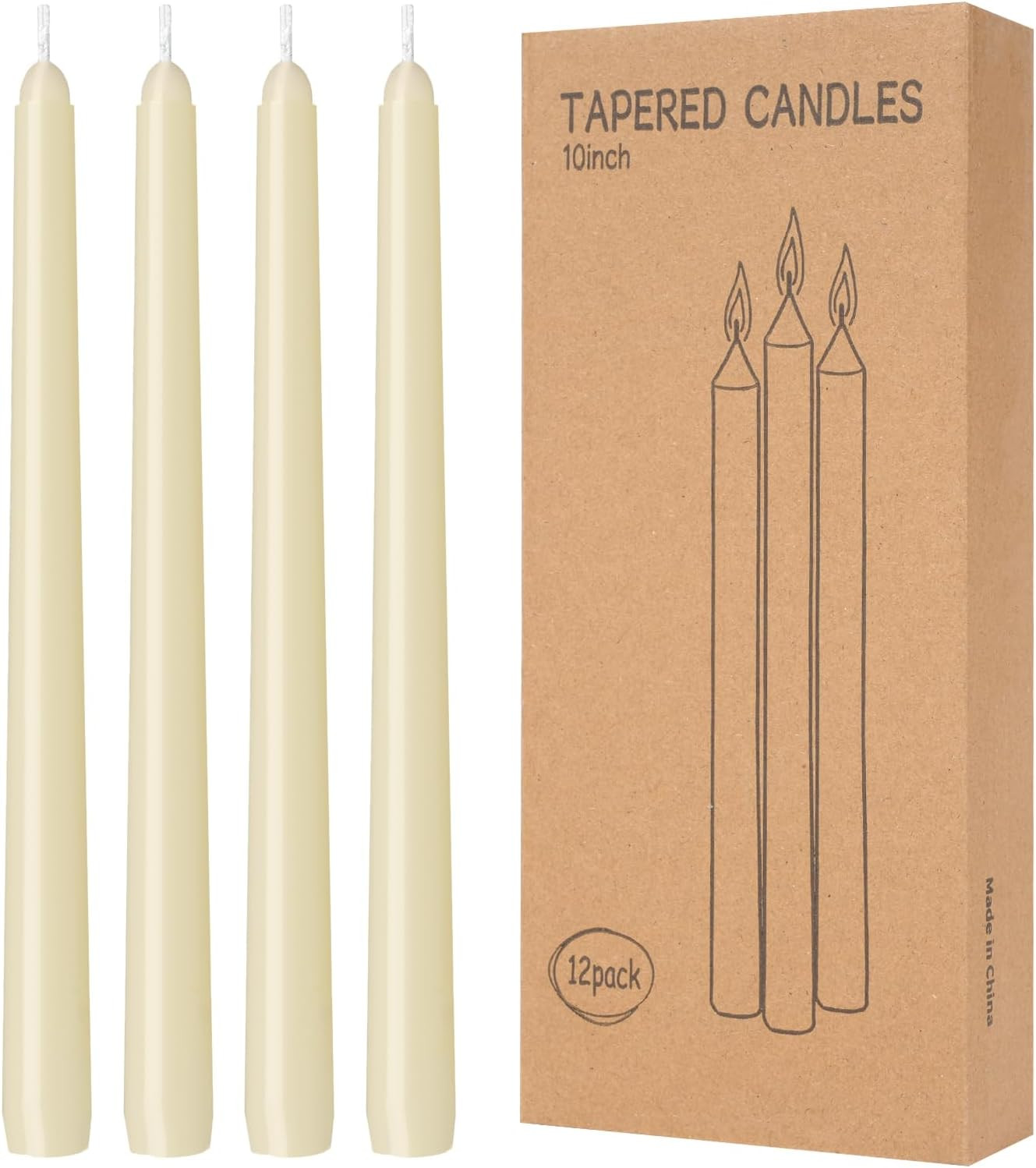 12 Pack Ivory Taper Candles 10 inch - Taper Candles Dripless, Smokeless, Unscented - 8 Hours Long... | Amazon (US)