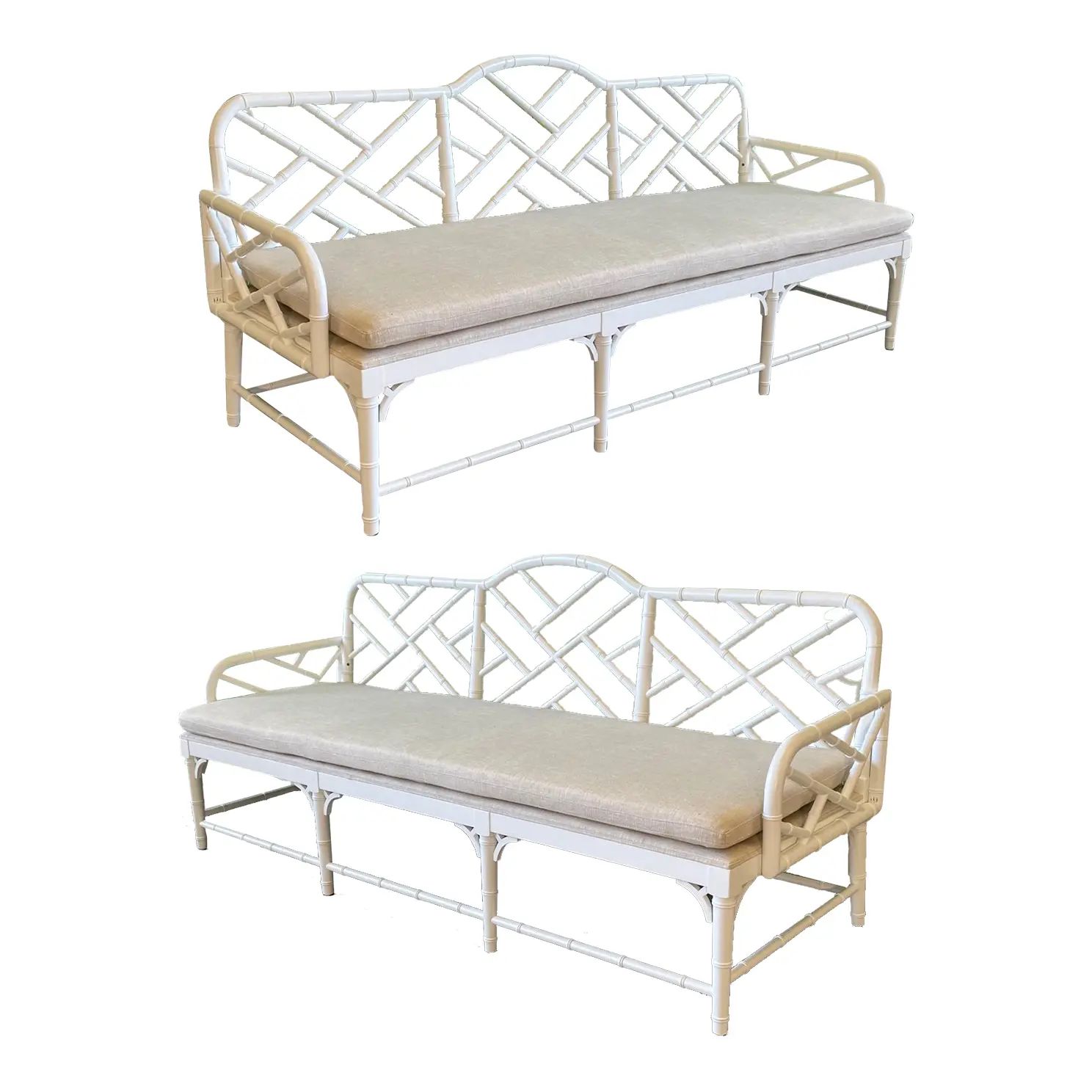 Faux Bamboo Chinese Chippendale Garden Sofas, a Pair | Chairish