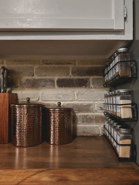 Organic Modern Cottage Kitchen Decor and organization | canisters | knife block | seasoning jars