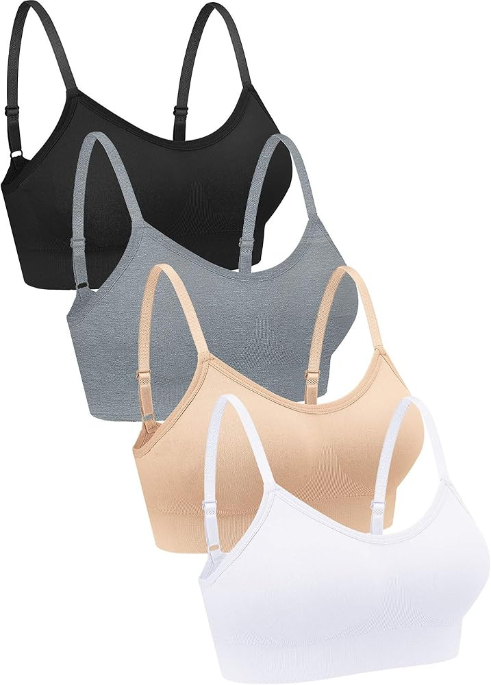 4 Pieces Neck Bralettes Wireless Cami Bra Tank Top Bra Sports Bra for Women Girls | Amazon (US)