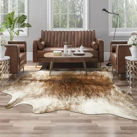 Noahas Faux Cowhide Area Rug Super Soft Mat Carpet Cow Print Rugs for Bedroom Living Room, 5.2'x6.2',Yellow | Walmart (US)