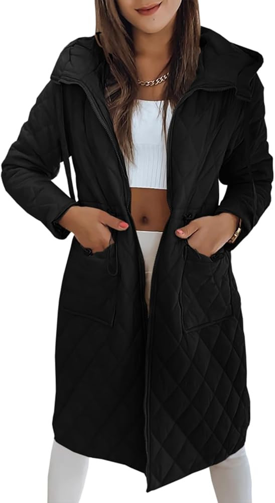 Imily Bela Womens Long Quilted Puffer Jacket Lightweight Zip Up Hooded Drawstring Winter Coats Ou... | Amazon (US)