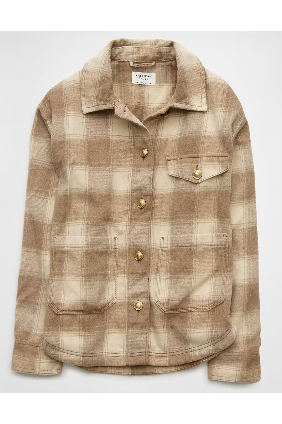 AE Plaid Shacket Women's Light Brown L | American Eagle Outfitters (US & CA)