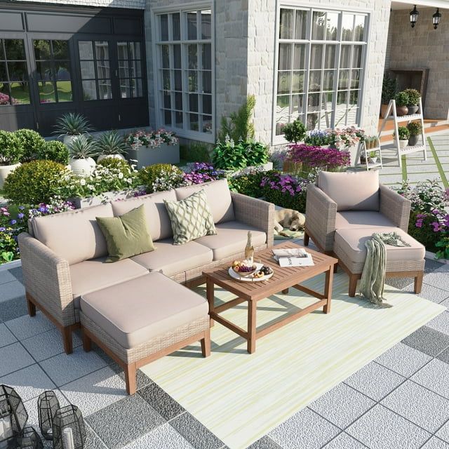 MF Studio 5 Pieces Outdoor Patio Conversation Set Wicker Furniture Sectional Sofa Set with Solid ... | Walmart (US)