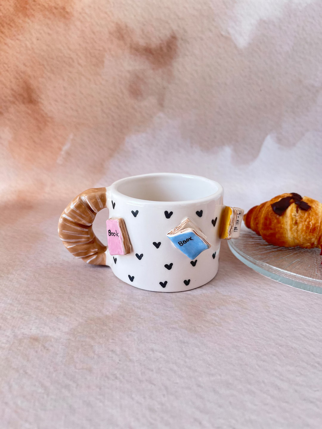 Bookish Mug, Library Bookshelf Ceramic Mug, Bookworm Tumbler, Unique Tiny Book Cup, Cute Croissan... | Etsy (US)