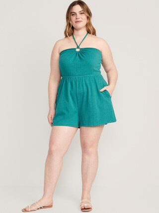 Textured O-Ring Halter Romper for Women -- 3.5-inch inseam | Old Navy (US)