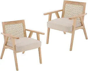 Mid Century Modern Accent Chair, Velvet Arm Chairs for Living Room Set of 2 Wooden Chair with Rat... | Amazon (US)