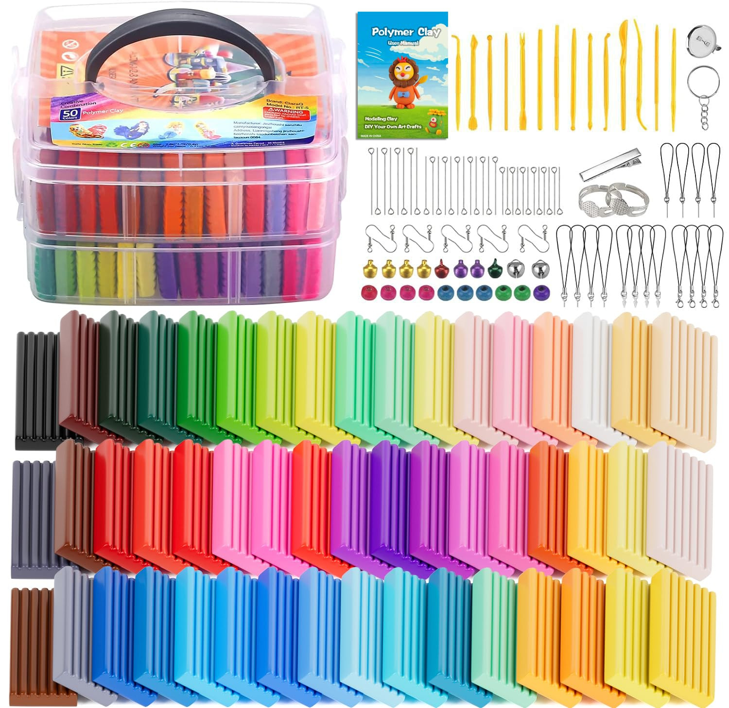 CiaraQ Polymer Clay Starter kit, Oven Bake Modeling Clay with Sculpting Tools, 50 Colors, 2.8 lb | Amazon (US)