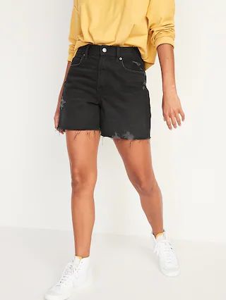 High-Waisted Slouchy Straight Cut-Off Black Jean Shorts for Women -- 5-inch inseam | Old Navy (US)
