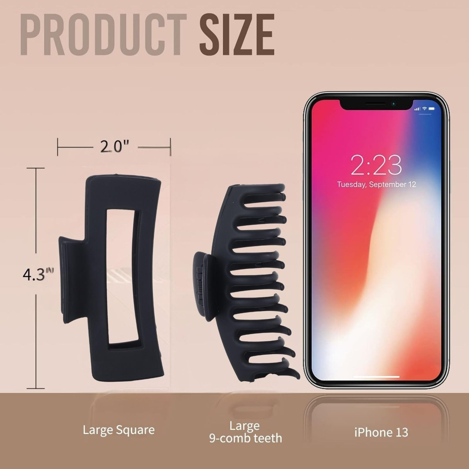 Black Hair Clips for Women -8 Pack 4.3 Inch Large Hair Claw Clips for Women Thin Thick Curly Hair... | Amazon (US)