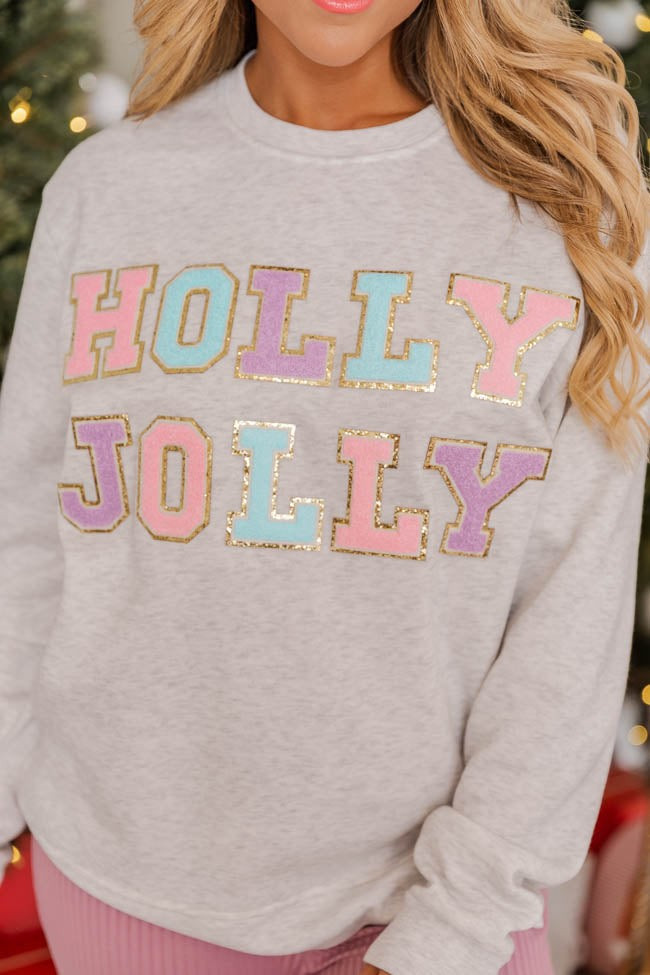 Holly And Jolly Chenille Patch Graphic Sweatshirt | Pink Lily