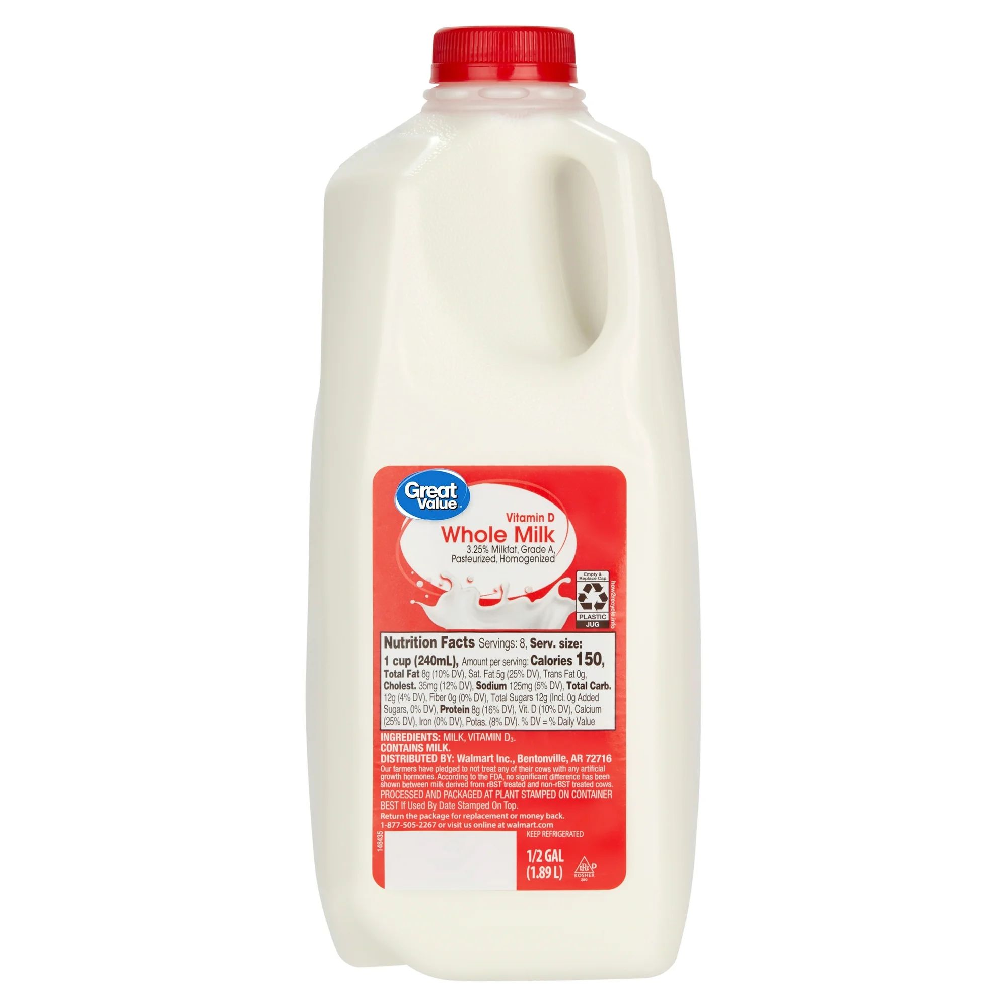 Great Value Milk Whole Vitamin D Half Gallon Plastic Jug | Walmart (US)