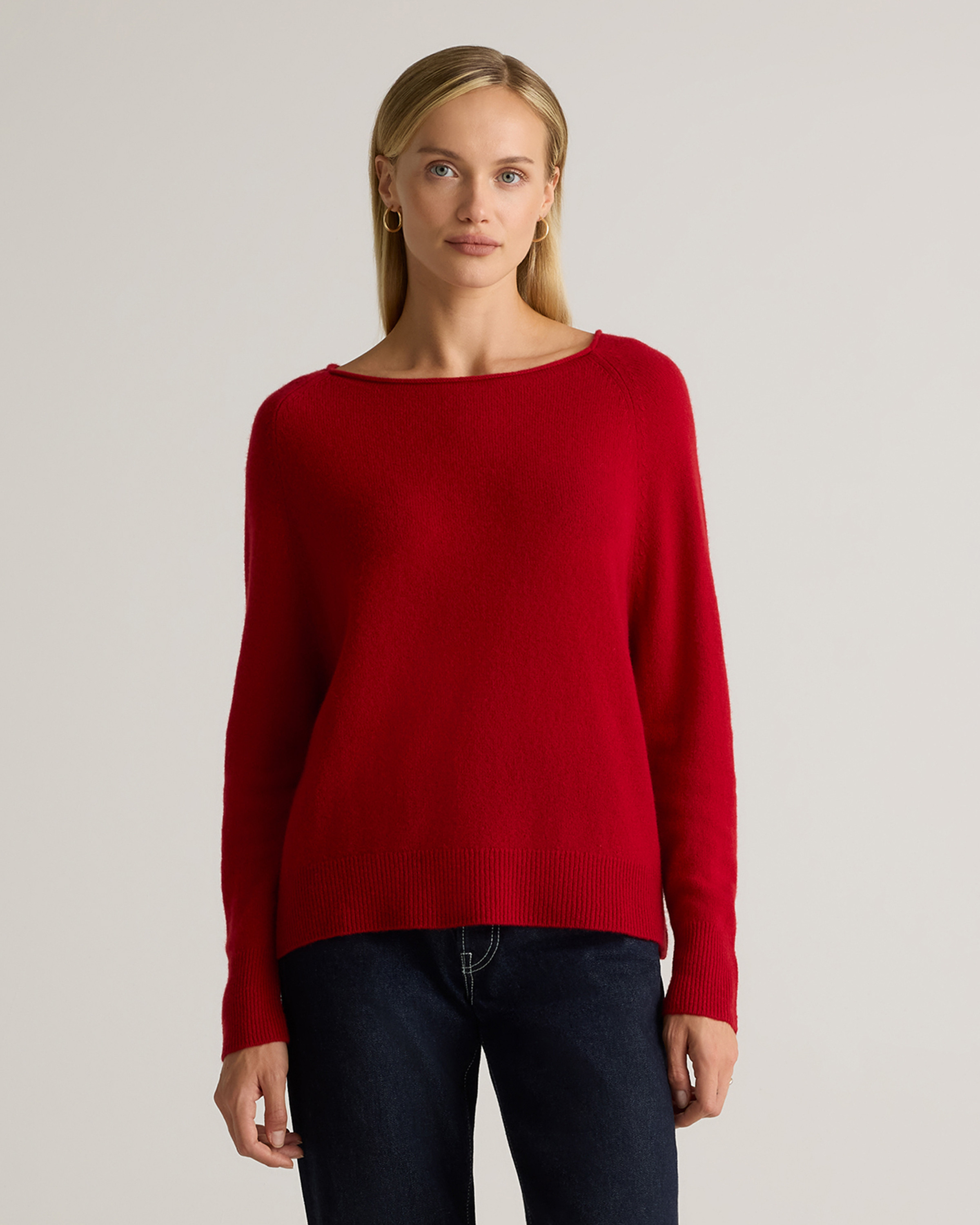 Quince | Women's Mongolian Cashmere Boatneck Sweater in Varsity Red, Size Small | Quince