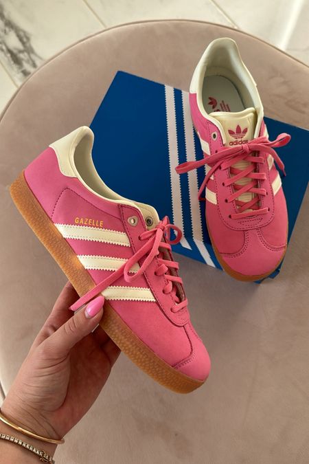pink suede Adidas Gazelles 🩷 these are girls! i fit into the larger size Youth 7 and i wear 8.5 in women’s! 

#LTKshoecrush #LTKfindsunder100 #LTKSeasonal