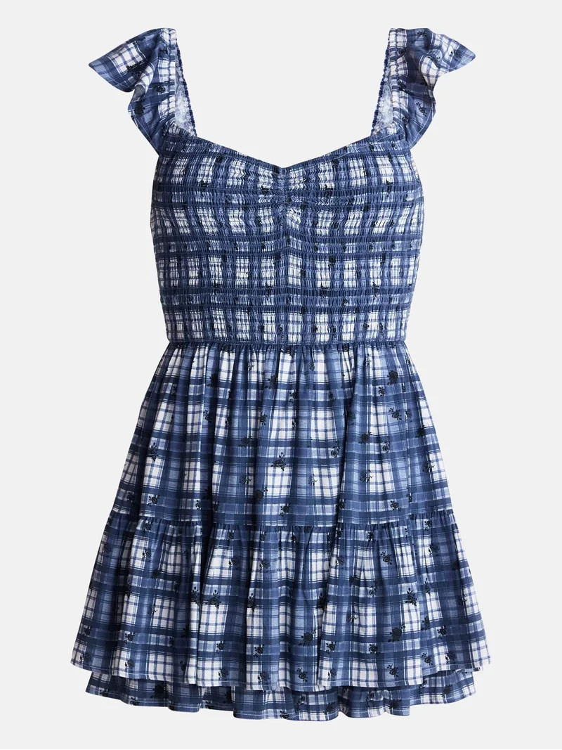 No Boundaries Smocked Romper with Flutter Sleeves, Women\u2019s XXS-XXL | Walmart (US)
