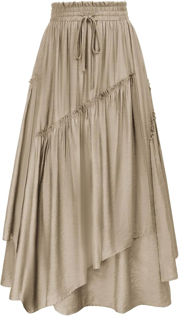 Scarlet Darkness Women Renaissance Layered Long Skirt Elastic High Waist Tiered Skirt with Pocket... | Amazon (US)