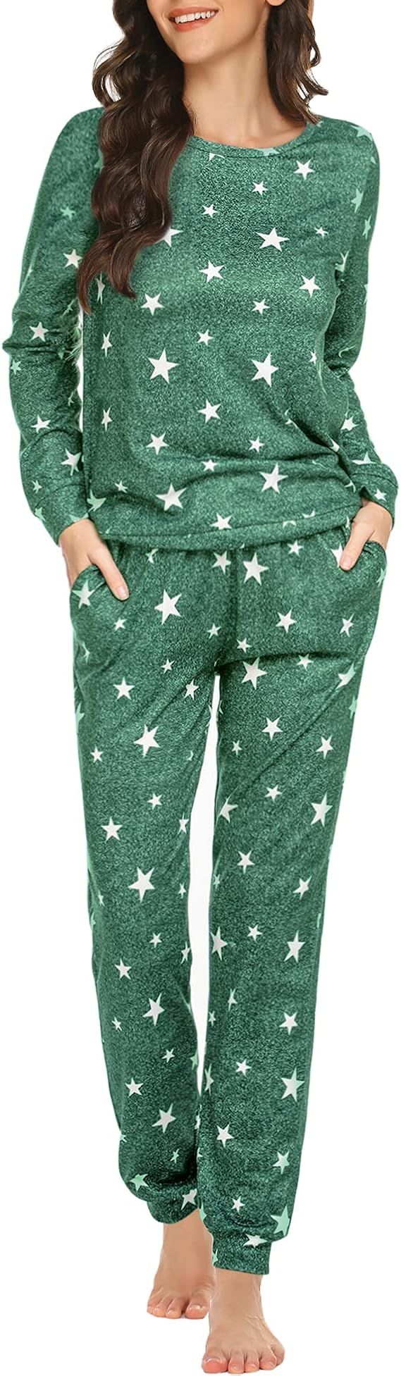 Ekouaer Womens Pajama Set Long Sleeve Sleepwear Star Print Nightwear Soft Pjs Lounge Sets with Po... | Amazon (US)