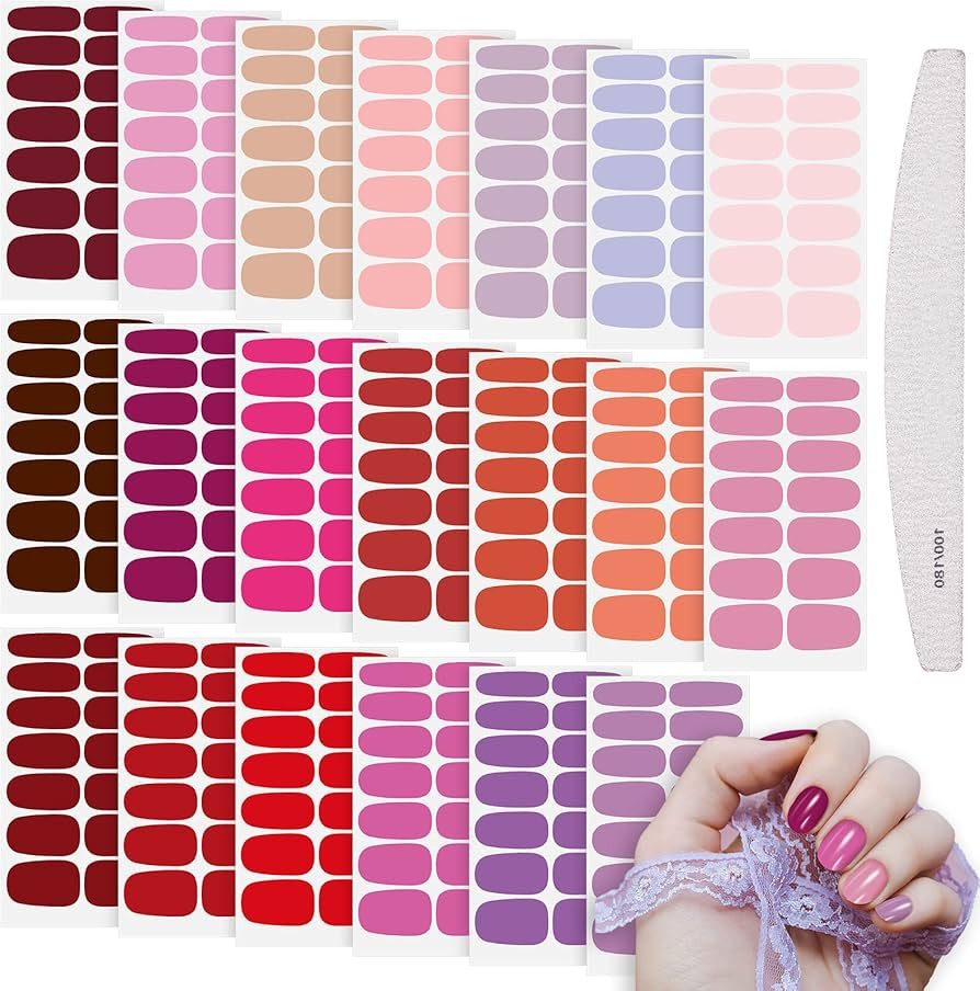 20 Sheets Full Nail Wraps Nail Polish Strips Stickers Solid Color Nail Polish Stickers Self Adhes... | Amazon (US)
