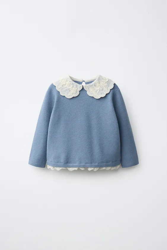 EMBROIDERED COLLAR KNIT JUMPER | Zara US