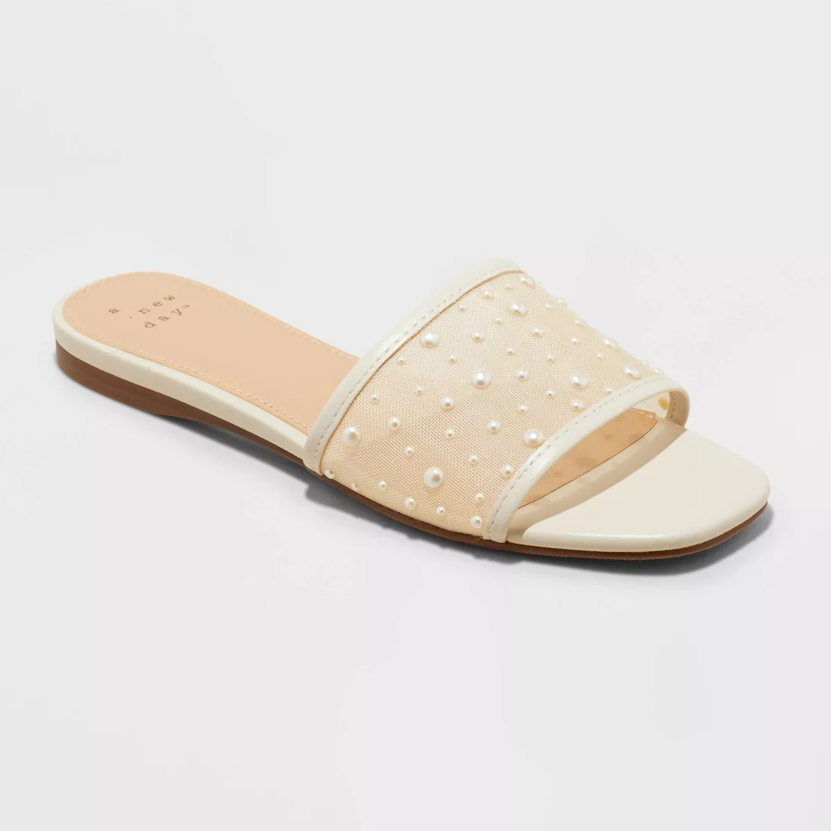 Women's Elain Rhinestone Mesh Slide Sandals with Memory Foam Insole - A New Day™ Beige 5 | Target