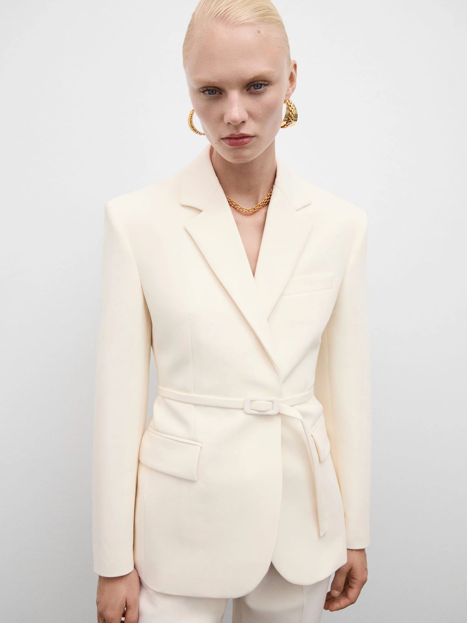 MangoBianca Belted Blazer, Cream | John Lewis (UK)