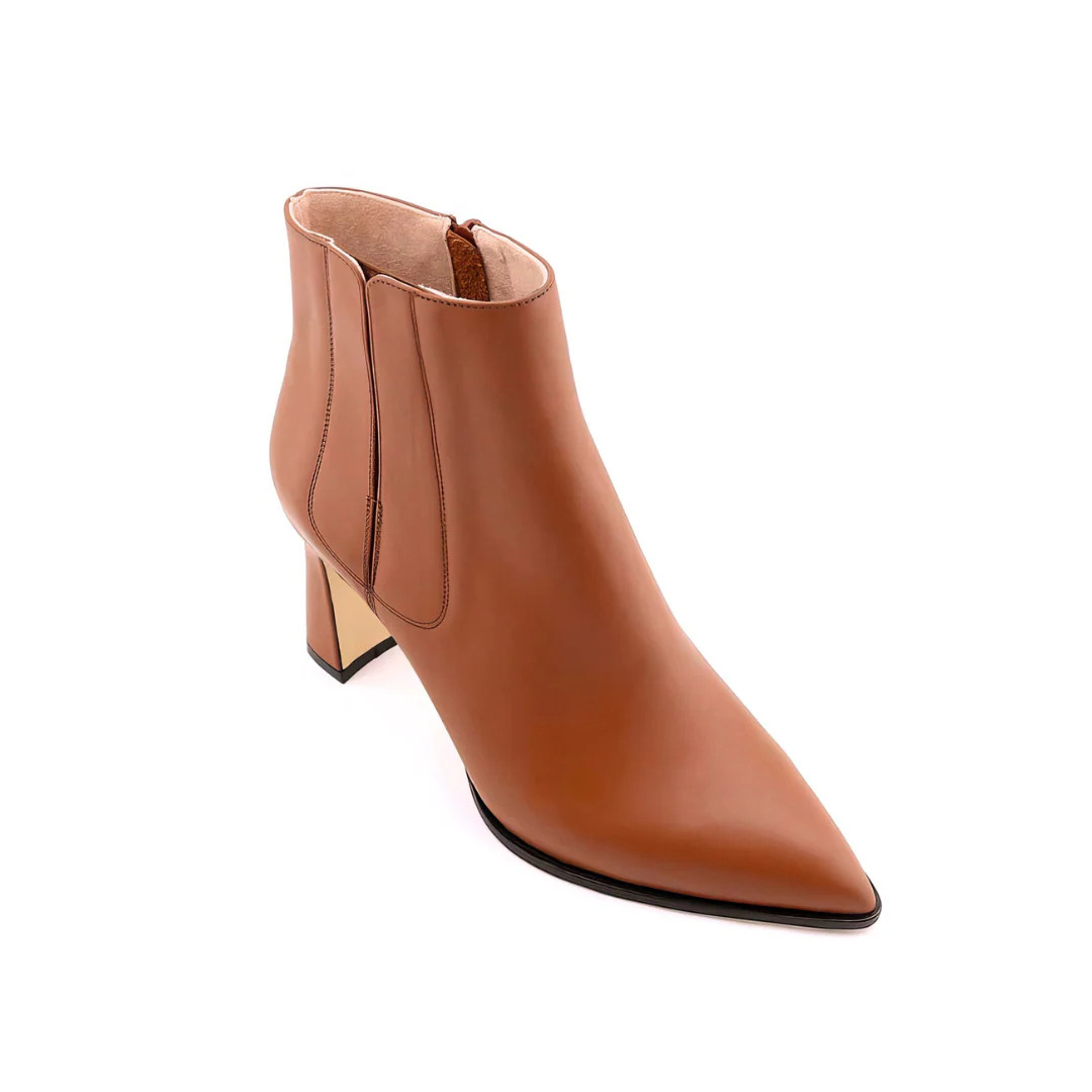 Terracotta Calf Leather Lower Block Ankle Boot | ALLY Shoes