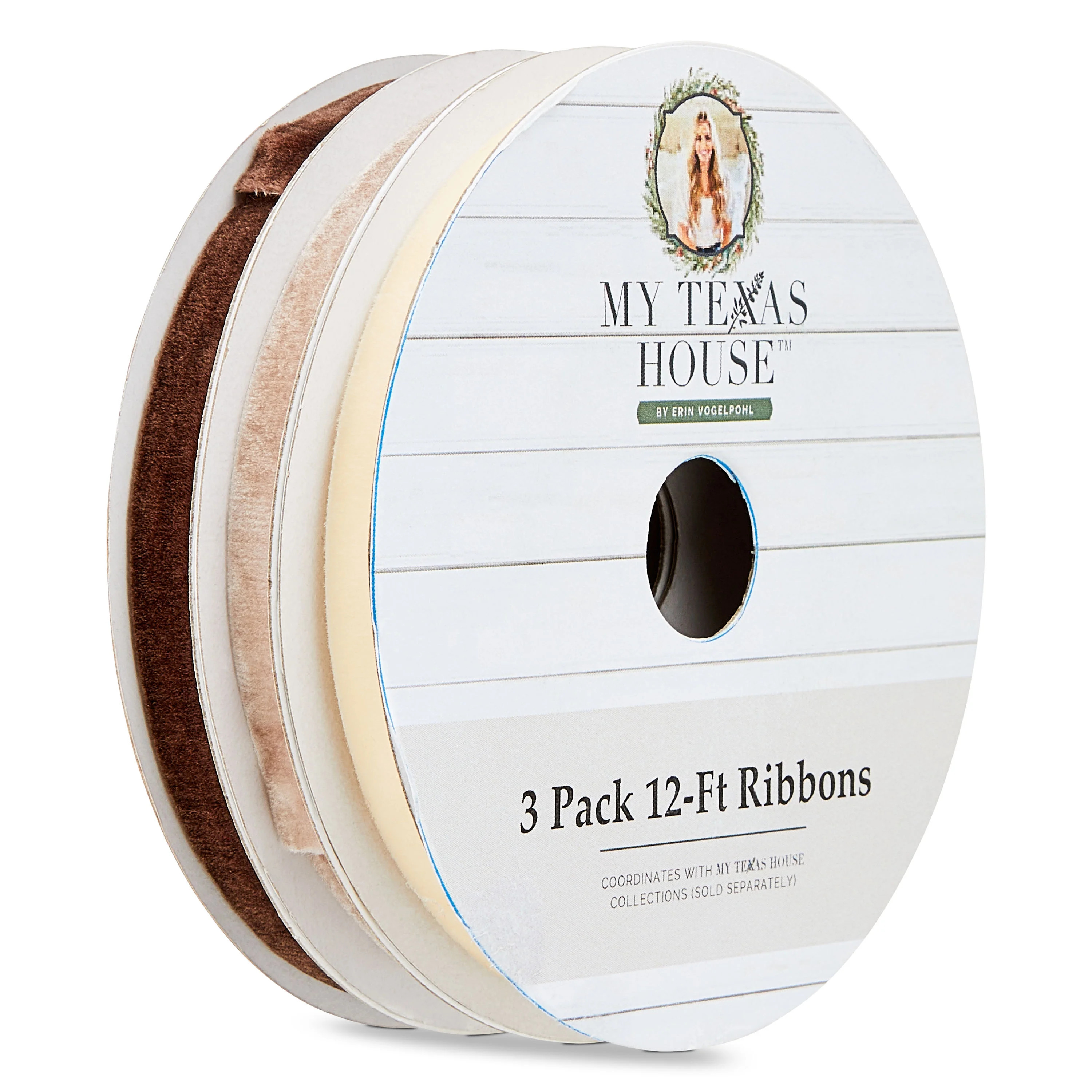 Ivory, Tan, and Beige Christmas Ribbons, 12', 3 Pack, by My Texas House | Walmart (US)