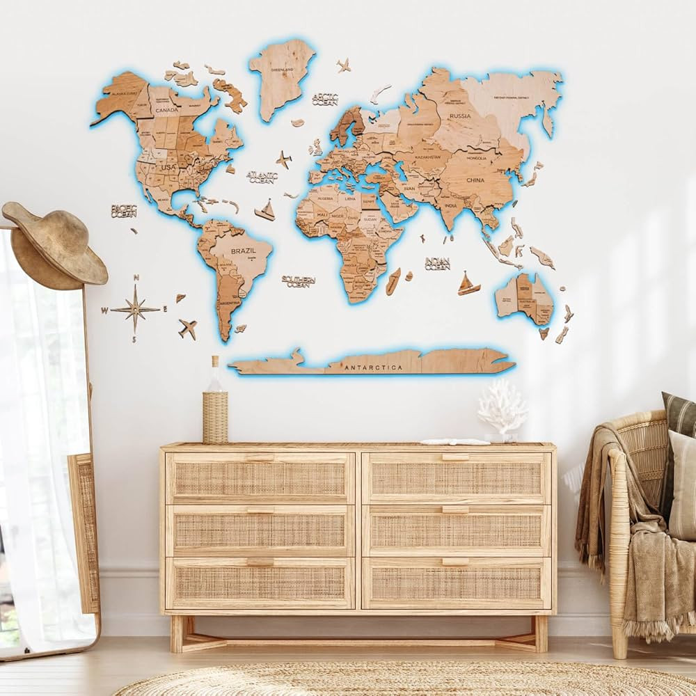 Enjoy The Wood 3D LED Wood World Map 3.0 - Wall Art Modern Home Decor Gifts - LED Lighting Wall D... | Amazon (US)
