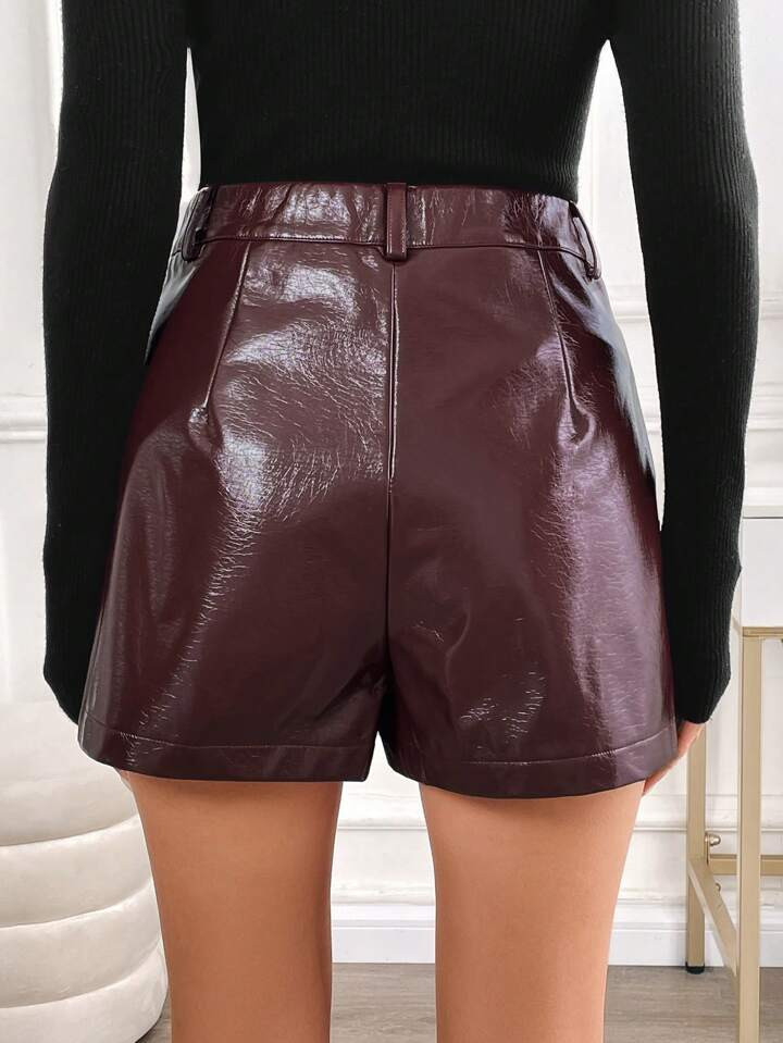 SHEIN Clasi Textured Jacquard Fashionable PU Shorts For Women,Winter Women Clothes | SHEIN