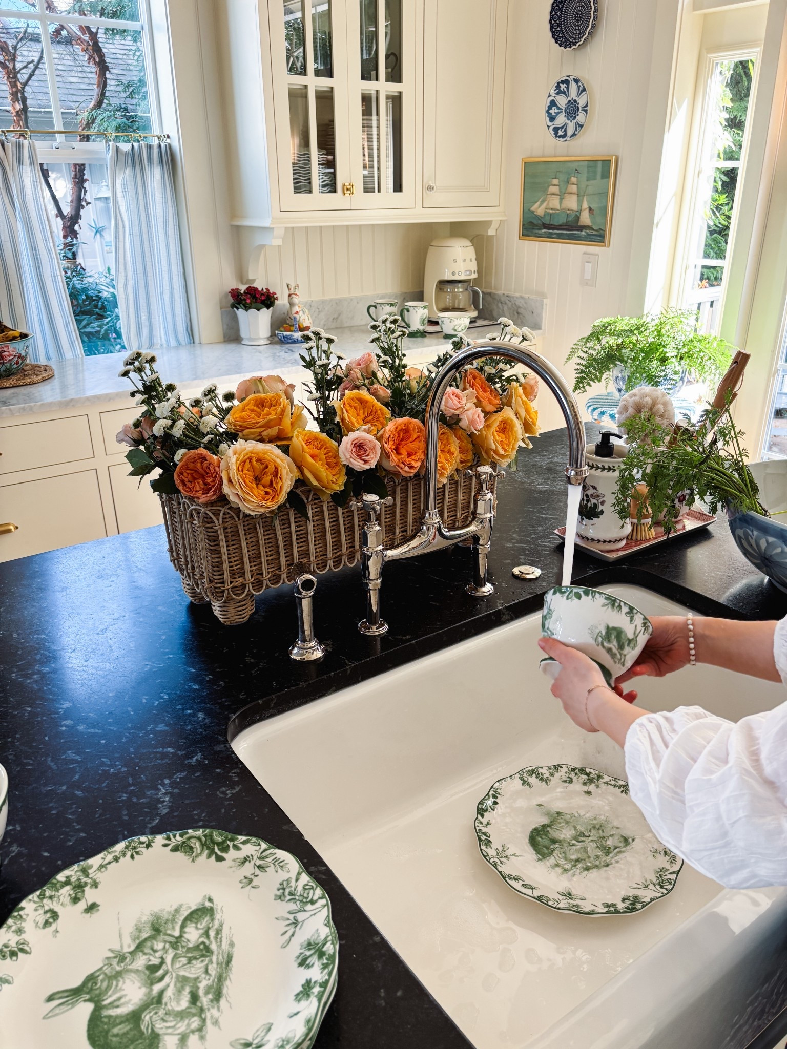 A little spring cleaning, puttering, and simple joys that make a new season feel special. 🐰 I find so many of my favorite timeless pieces from @Wayfair. These green and white bunny dishes, rattan planter, and striped cafe curtains are a few of my favorites! #wayfair #ad #wayfairpartner 

#LTKdayinmylife #LTKHome #LTKSaleAlert