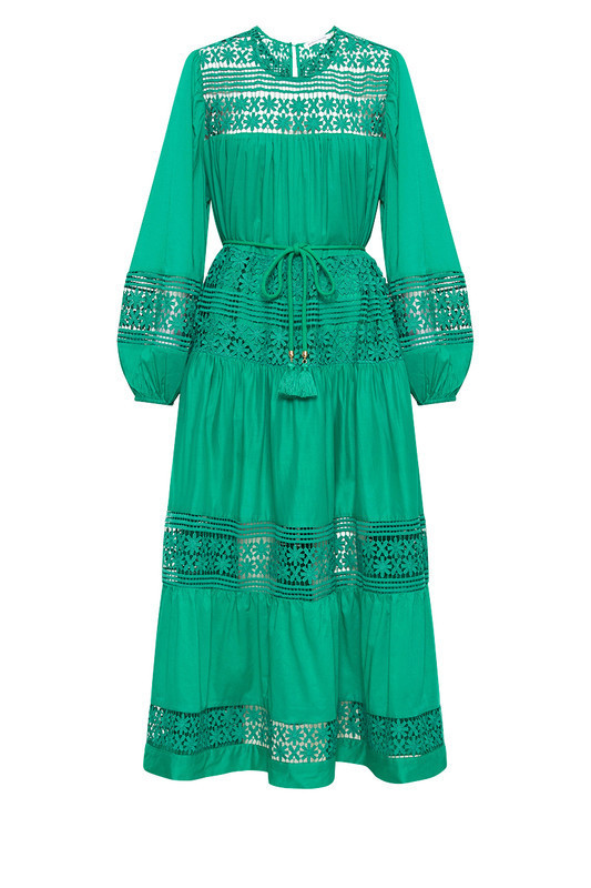 Lace Insert Maxi Dress in Emerald | Bohemian Traders