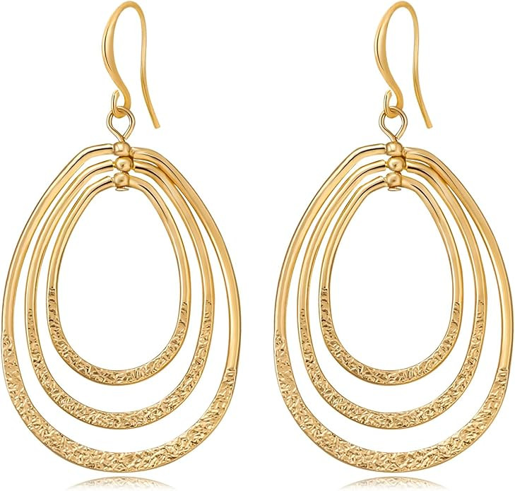 Gold Earrings for Women 14k Gold Plated Dangle Drop Earrings Hypoallergenic Dainty Geometric Rect... | Amazon (US)
