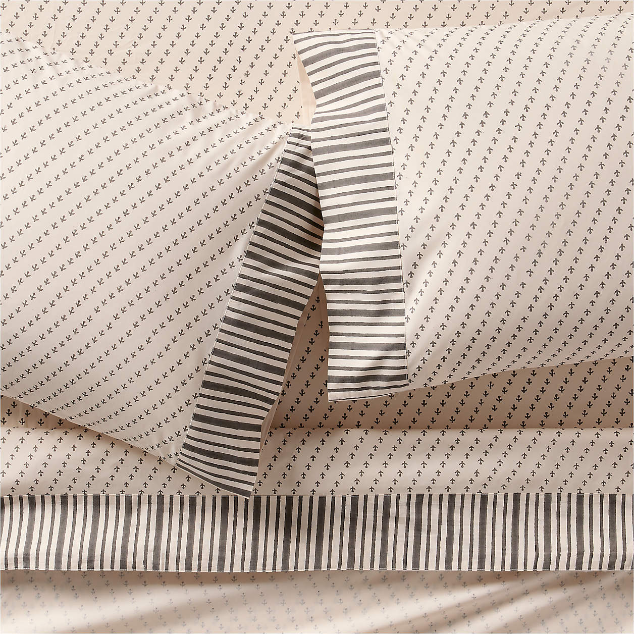 Favorite Washed Organic Cotton Block Print King Bed Sheet Set + Reviews | Crate & Barrel | Crate & Barrel