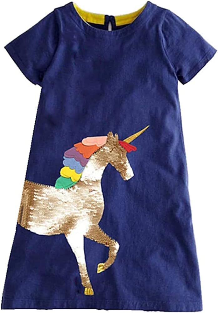 HILEELANG Baby Toddler Girl Cotton Casual Dress Easter Summer Short Sleeve Basic Tunic Playwear Shir | Amazon (US)