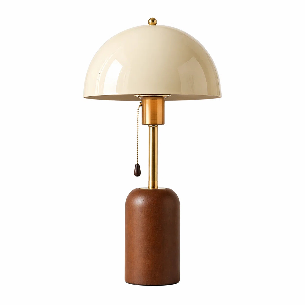 Latitude Run®  Mid-Century Mushroom Table Lamp With Cream Lacquered Dome And Black Walnut Wood Base, 17.7" Tall | Wayfair | Wayfair North America