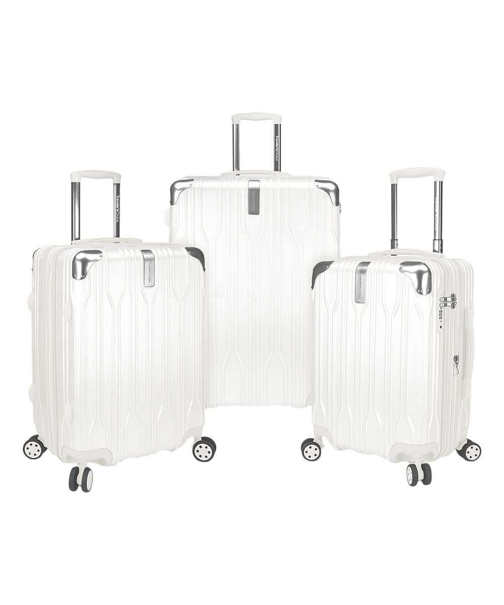 White Bell Weather Three-Piece Expandable Spinner Luggage Set | Zulily