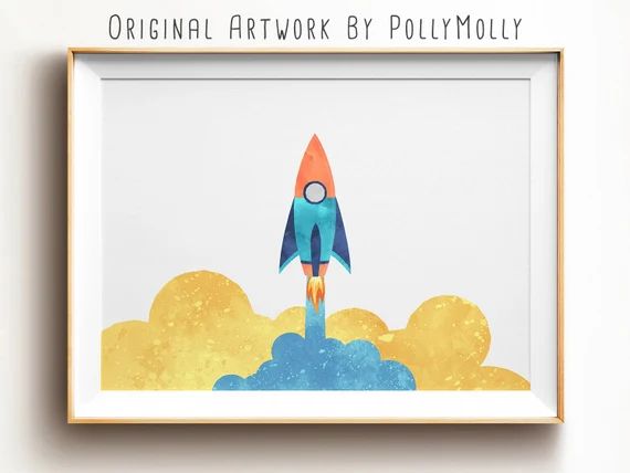 Spacecraft Art, Spaceship Watercolor Print, Nursery Wall Art, Kids Room Decor, Spaceship Art, Roc... | Etsy (US)