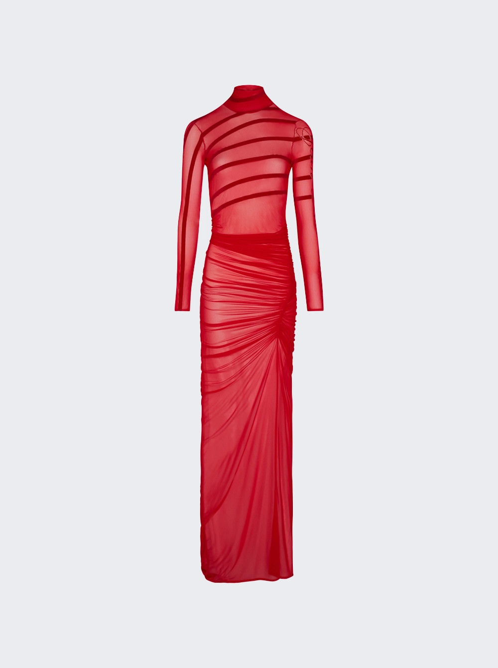 Flocked Mariniere Draped Mesh Dress Red  | The Webster | The Webster