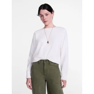Scenario Women's Waffle Knit Crewneck Tee with Long Sleeves, Sizes XS-XXXL | Walmart (US)