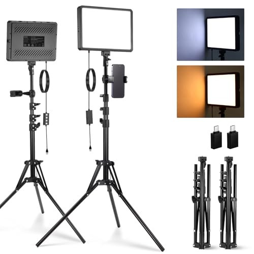 NEEWER BASICS 2 Pack LED Video Light Panel Lighting Kit with 2 59'' Stands & 2 Phone Holders, 850lx/0.5m Bi Color 2700K-6500K Dimmable Studio Light for Photography Filming Recording Live Stream, BP300 | Amazon (US)