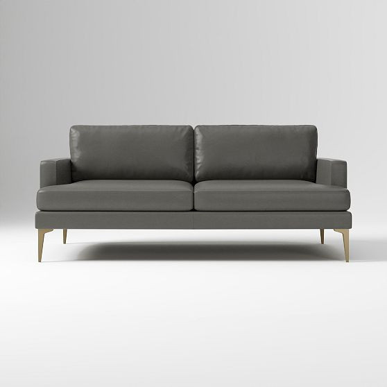 Andes 76.5" Sofa Sierra Leather Fog Blackened Brass Poly | West Elm (US)