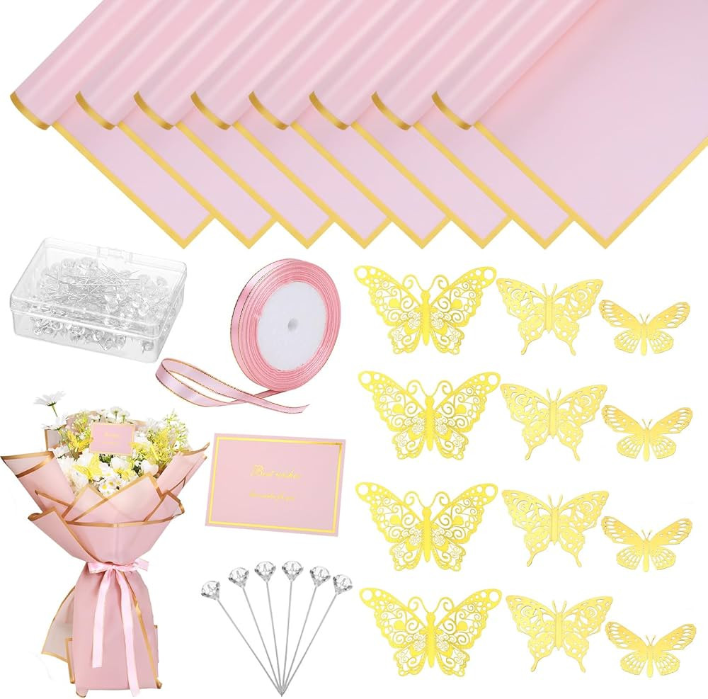 93 Pcs Flower Bouquet Wrapping Paper Kits, 20 Sheets Waterproof Floral Wrapping Paper 10 Greeting... | Amazon (US)