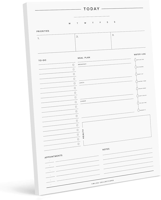 Bliss Collections Minimalist Daily Planner, 50 Undated 8.5 x 11 Tear-Off Sheets, Productivity ... | Amazon (US)