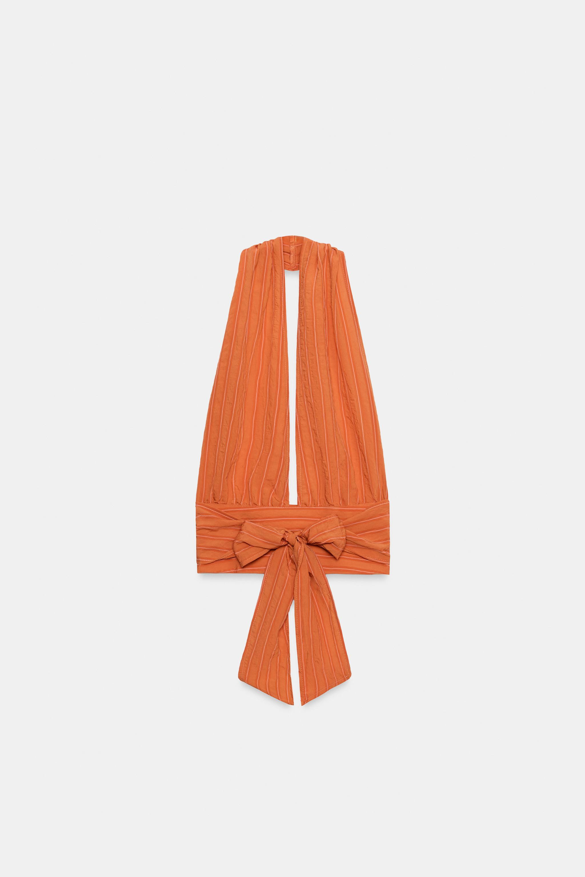 STRIPED FLOWING HALTER TOP WITH TIE | Zara UK